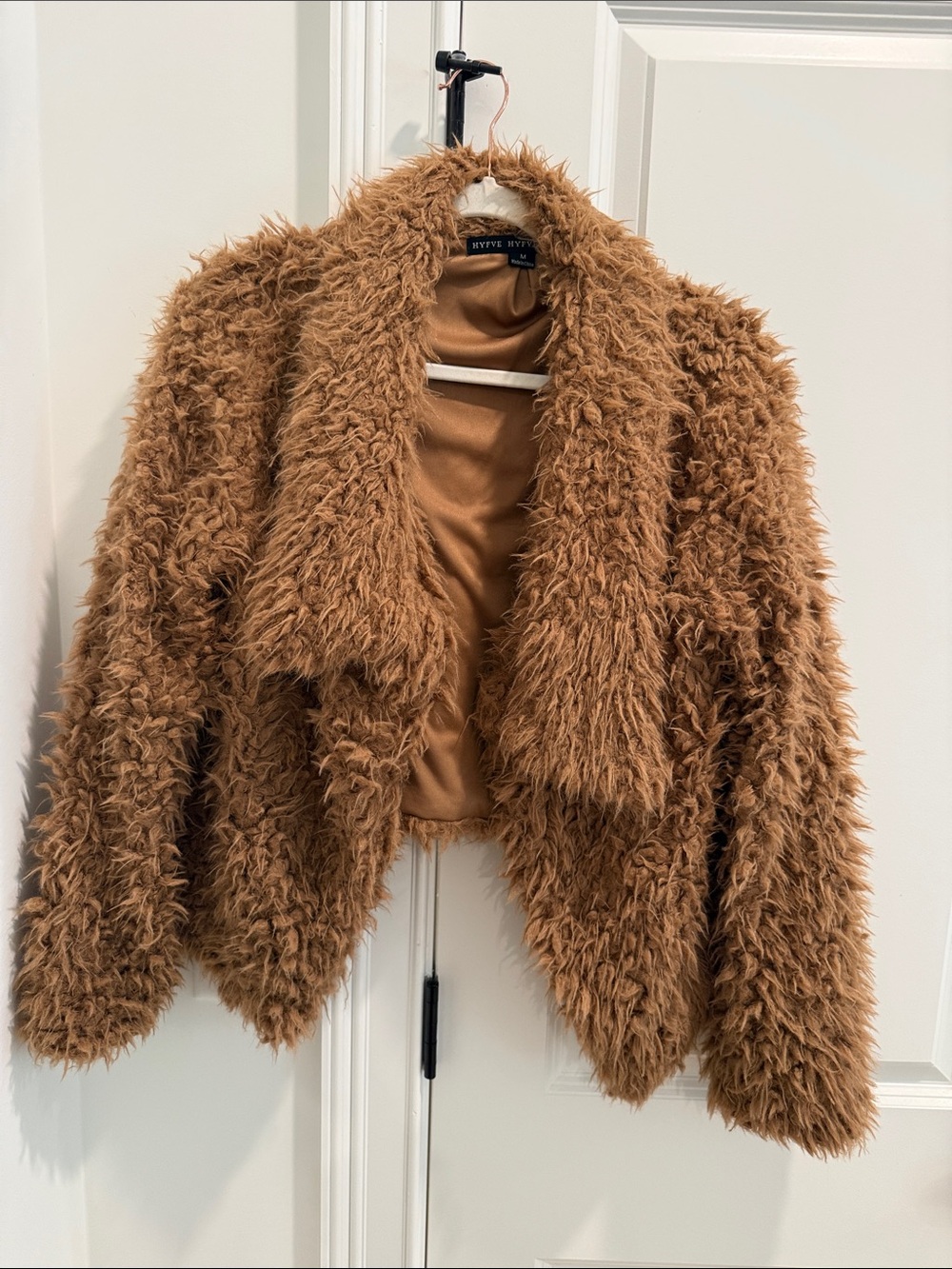 HYFVE Faux Fur Teddy Jacket in Camel Brown